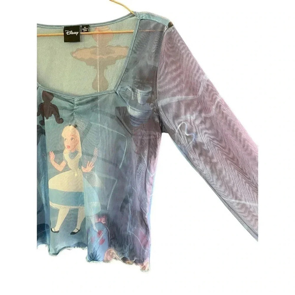 Disney Alice In Wonderland Long Sleeve Mesh Printed Top Size XL - Picture 3 of 5
